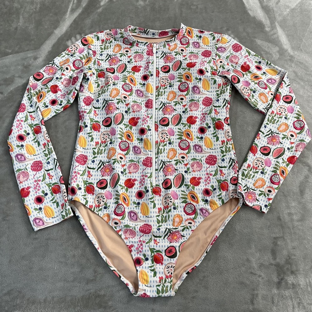 MOTT50 Swimsuit Womens XL Tropical Fruit Print Long Sleeve One Piece UPF50+